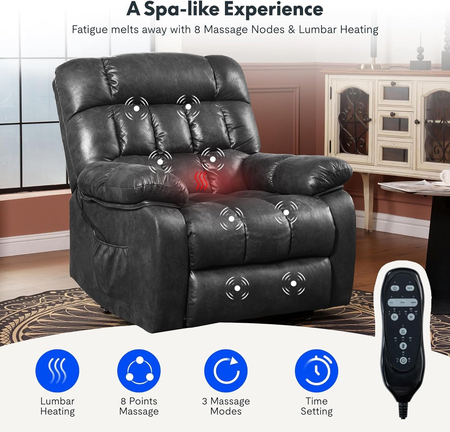 Dual OKIN Motor Power Lift Recliner Chair for Elderly, Electric Lay Flat Recliner W/Massage & Heat, Faux Leather Reclining Sofa W/Usb Ports for Living Room Bedroom, Black(Xl51)-4