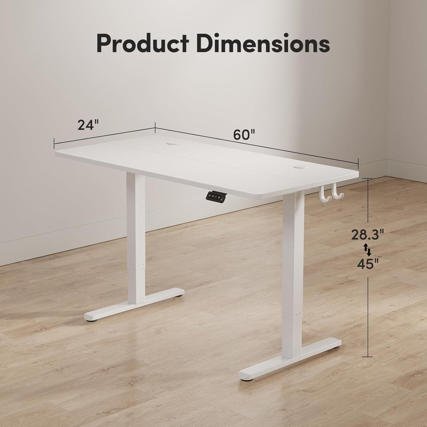 Electric Standing Desk Adjustable Height, 60 X 24 Inch Sit and Stand Desk, Home Office Desk, Ergonomic Workstation Computer Desk, White-2