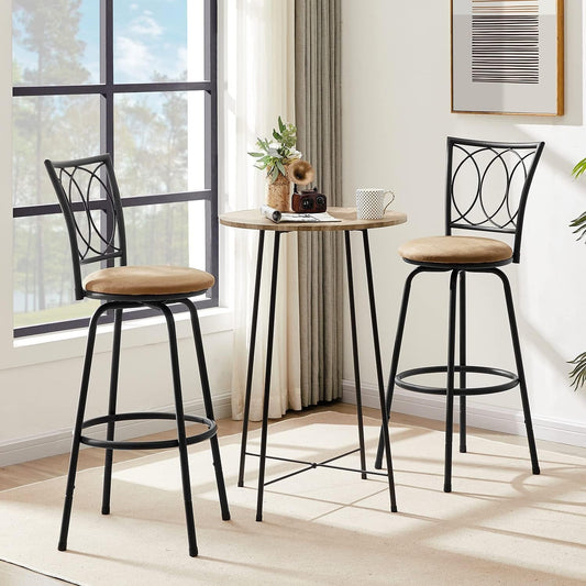 Bar Stools, 24/29" Adjustable Barstool,Swivel Counter Stool with Upholstered Seat,Steel Bistro Pub Chairs, Curved Line Backrest, Set of 2-1