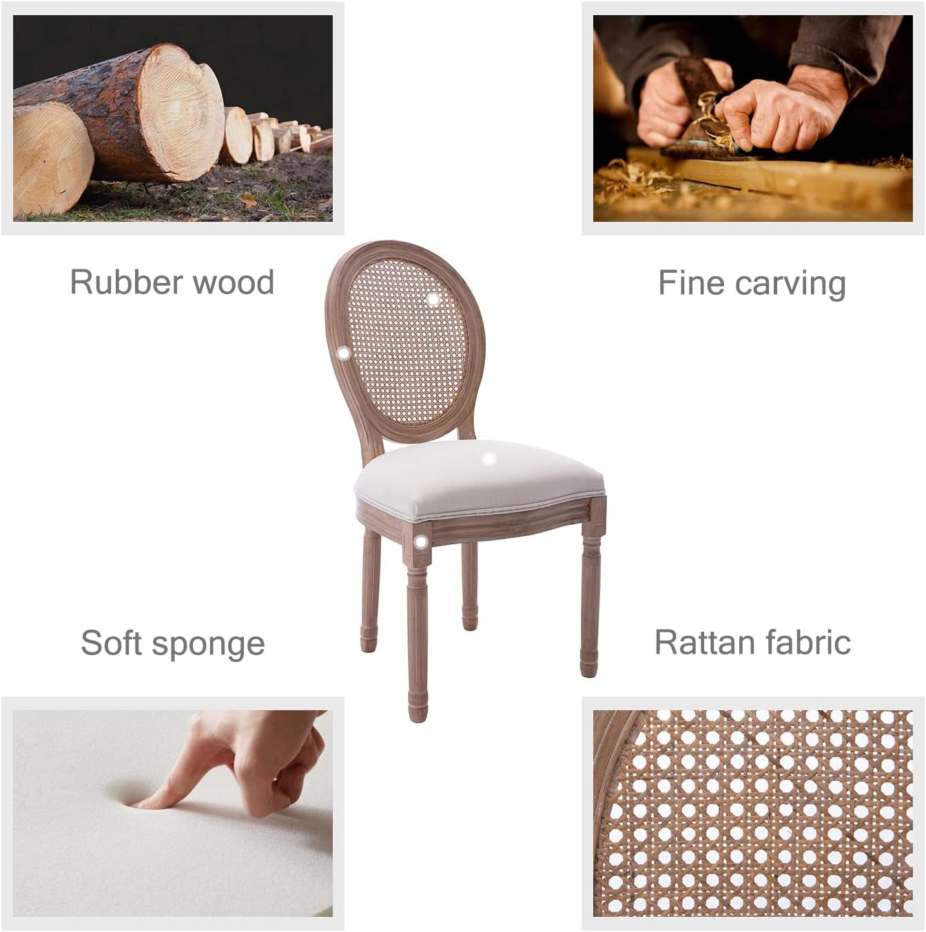 French Country Dining Chairs Set of 6, Vintage Chairs with round Backrest, Mid Century Upholstered Dining Chairs with Solid Wood Leg for Dining Room Bedroom Kitchen Restaurant-4