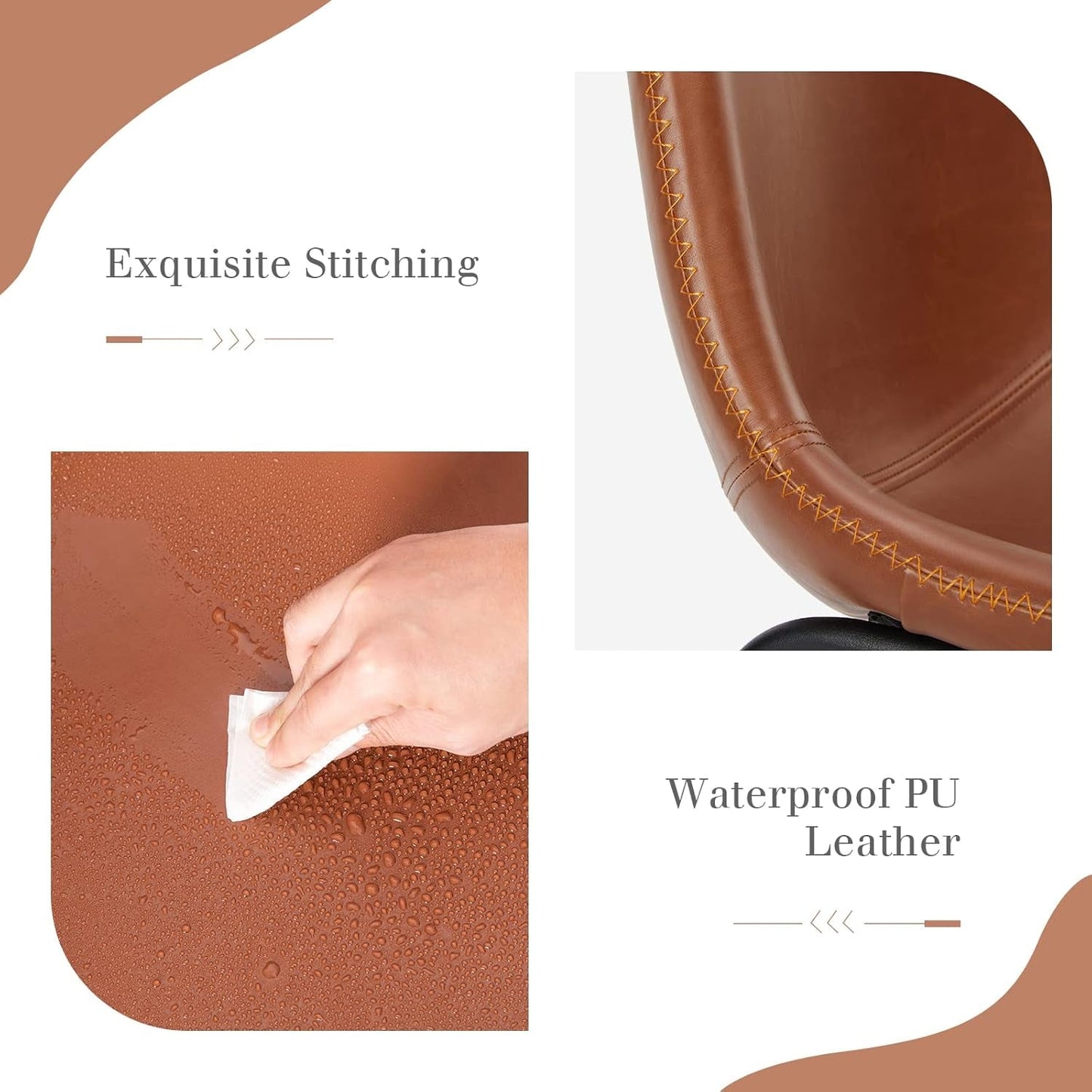 Counter Height Bar Stools Set of 4, Modern Counter Stool Faux Leather Barstools with Back, 26 Inch Seat Height Island Stools Countertop Comfortable Brown Bar Chairs with Metal Legs-4