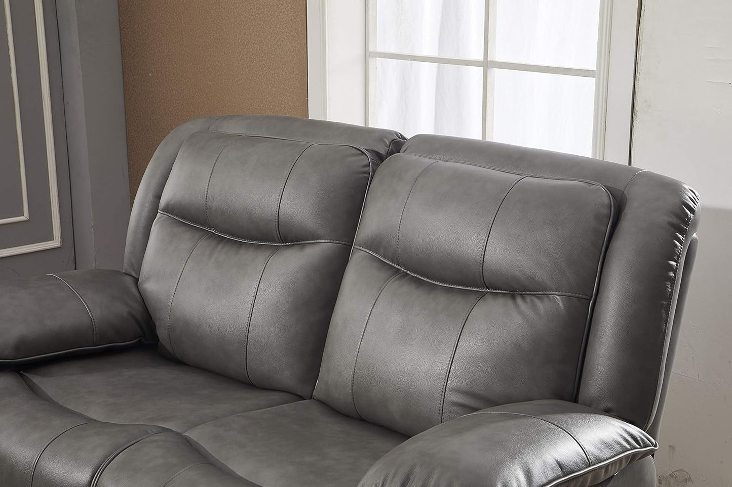 Bonded Leather Reclining Sofa Couch Set Living Room Set 8006 (Grey, Loveseat)-4