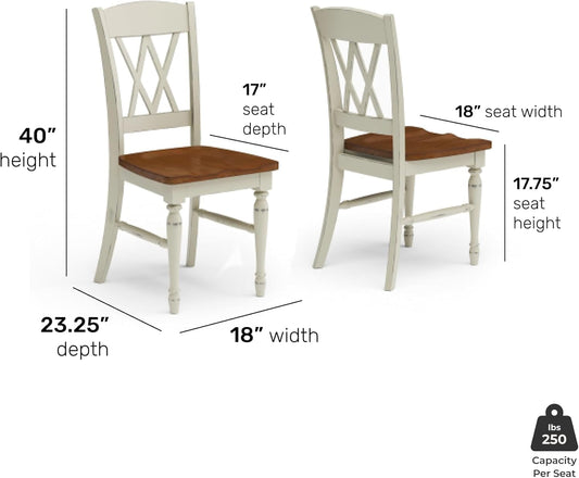 Home Styles Monarch Double X-Back White and Oak Dining Chairs, with Solid Hardwood Construction, Turned Legs, and Distressed Oak Finish, Set of Two-1
