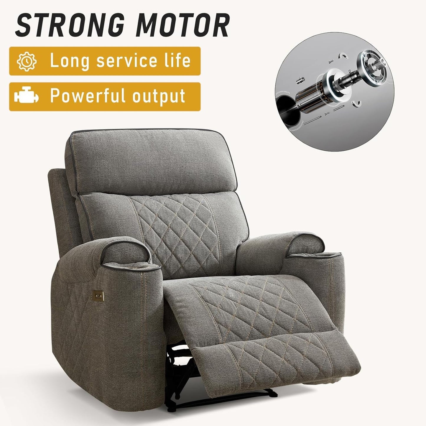 Electric Recliner Chair, Soft Fabric Power Recliners with Metal Cup Holders, Single Overstuffed Heavy Duty Reclining Sofa Chairs for Living Room Bedroom-2