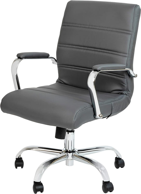 Gray LeatherSoft Office Chair, Swivel, Adjustable, Padded Arms-1