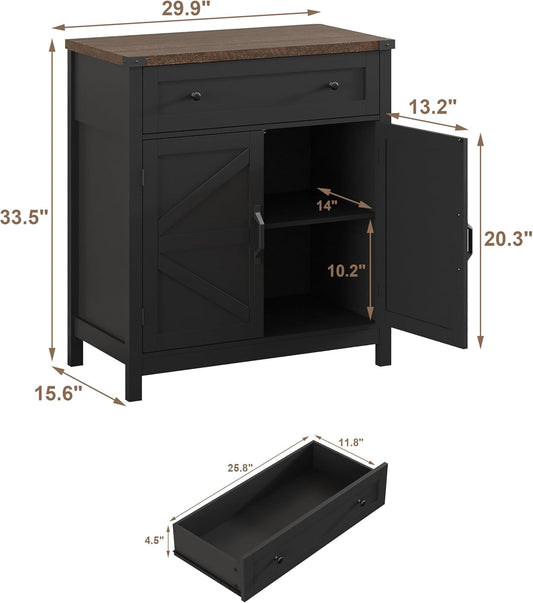 Kitchen Storage Cabinet, Coffee Bar Cabinet, Buffet Sideboard Cabinet with Drawer, Entryway Cabinet for Kitchen, Living Room, Black-1