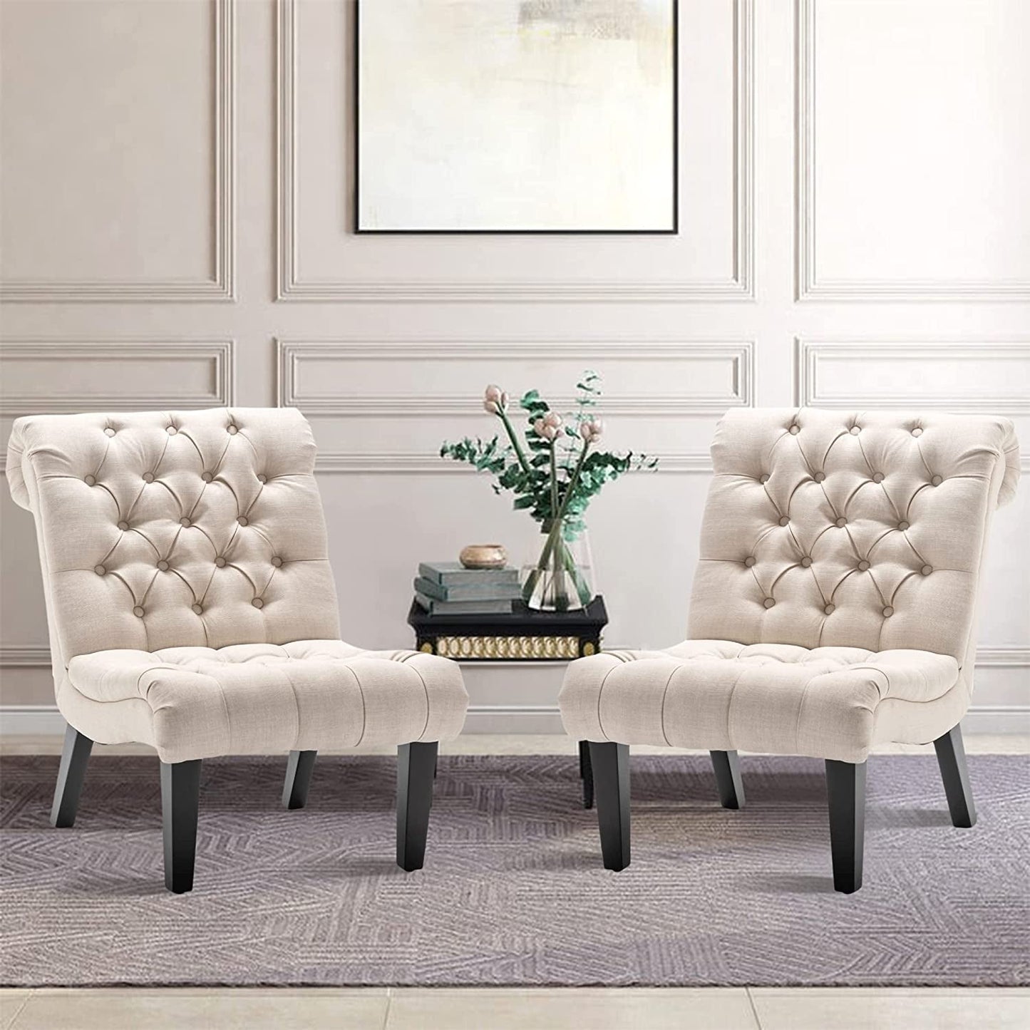 Stylish Cream Accent Chair with Wood Legs-1