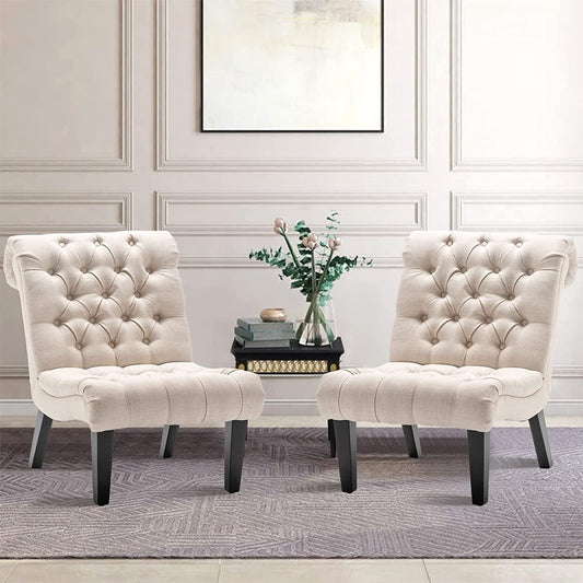 Stylish Cream Accent Chair with Wood Legs-1