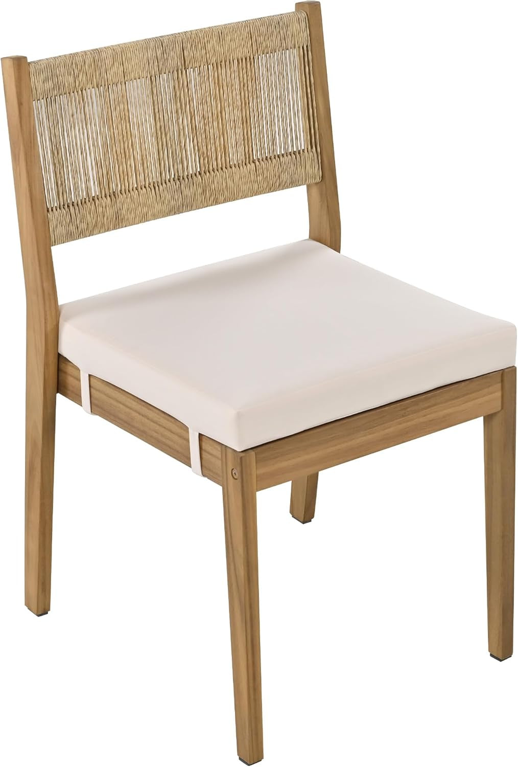 Wood Outdoor Dining Table Set for 4,All Weather Patio Chairs with Soft Cushions and Jute Rope Knitted Back-4