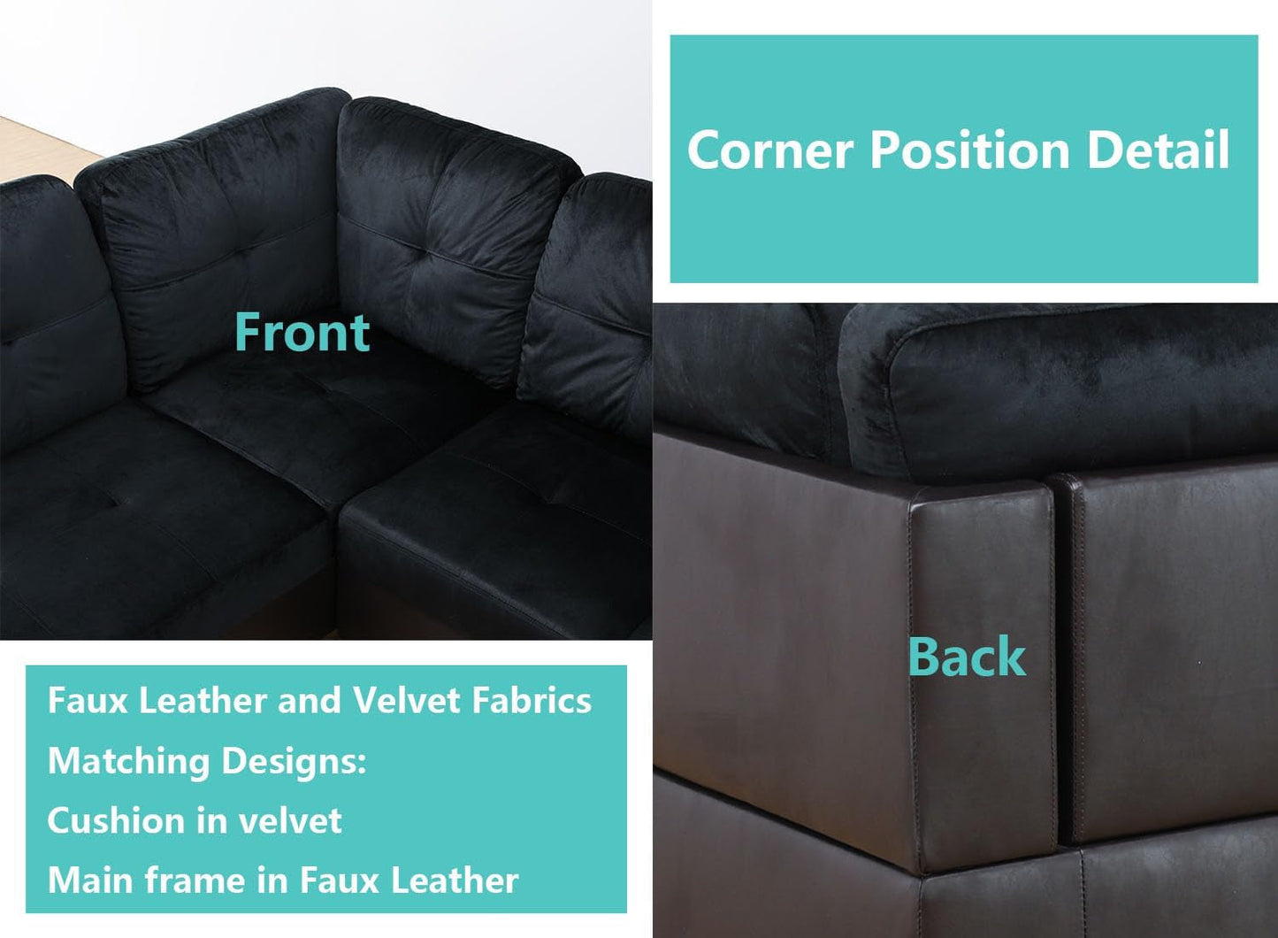 Midnight Blue Sectional Couch for Living Room Set, 105 Inch Sectional Sofa L Shaped Couch with Storage Ottoman/Microfiber Fabric/Facing Right Chaise-4