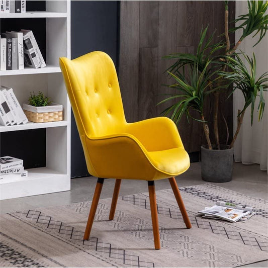 Yellow Velvet Tufted Accent Chair - Compact Size-1
