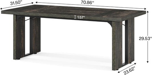 71" Large Dining Table for 6 to 8 People, Rustic Farmhouse Style Dinner Table, Rectangular Dining Table for Kitchen, Dining Room & Living Room-1