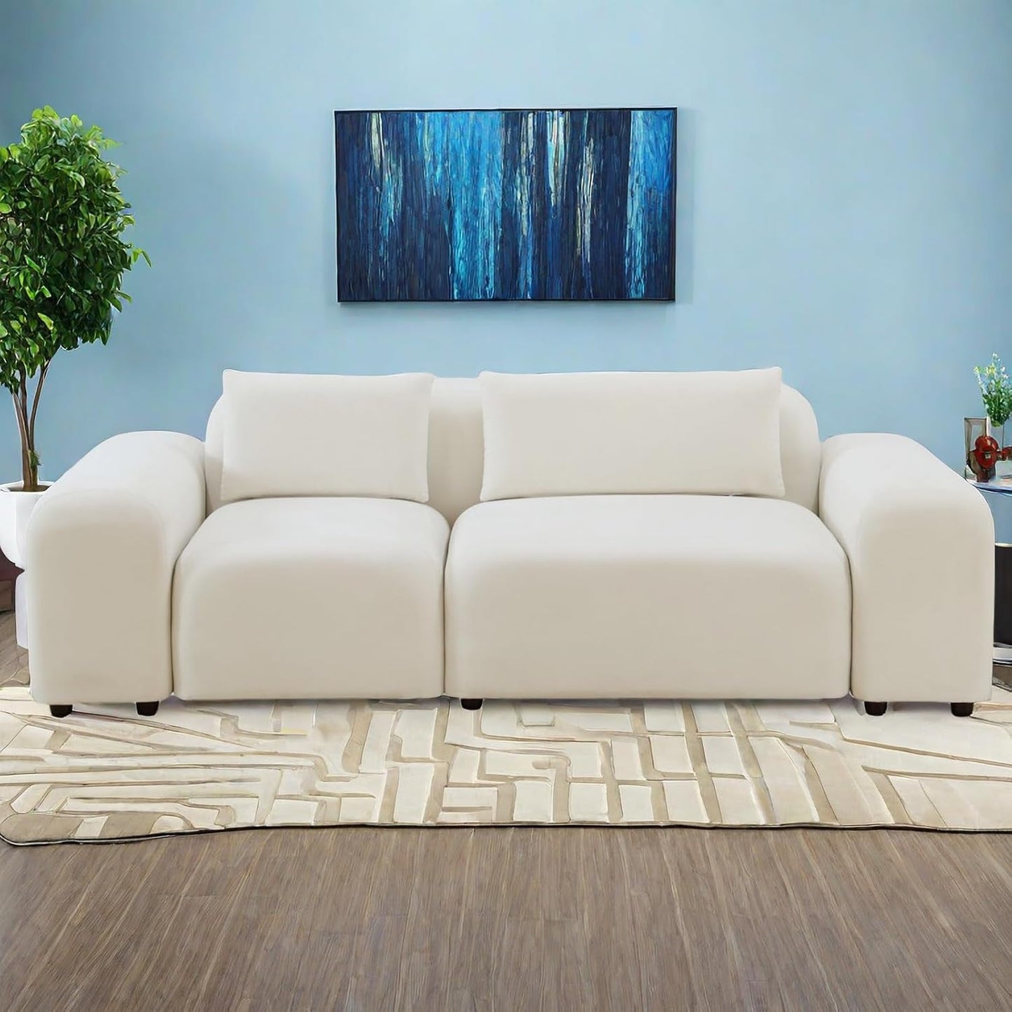 Loveseat Sofa, Modern Living Room Chenille Recliner Sofa, 2 Seater Small Sofa, Removable Sofa Cover Space Spring Cushions and Solid Wood Frame, Easy to Install-4