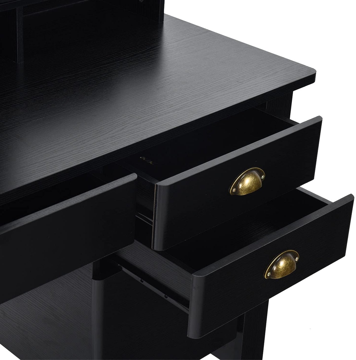 Matte Black Desk with Drawers and Hutch-3