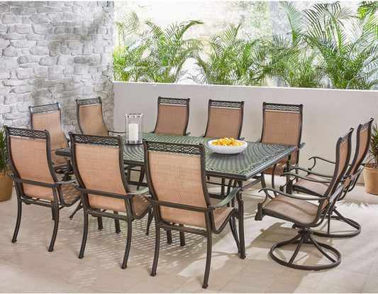 Manor 11-Piece Outdoor Dining Set with 4 Sling Swivel Rockers, 6 Stationary Chairs, and Rust Resistant Aluminum Rectangular Dining Table, Patio Dining Set for 10, Perfect for Patio or Backyard-1