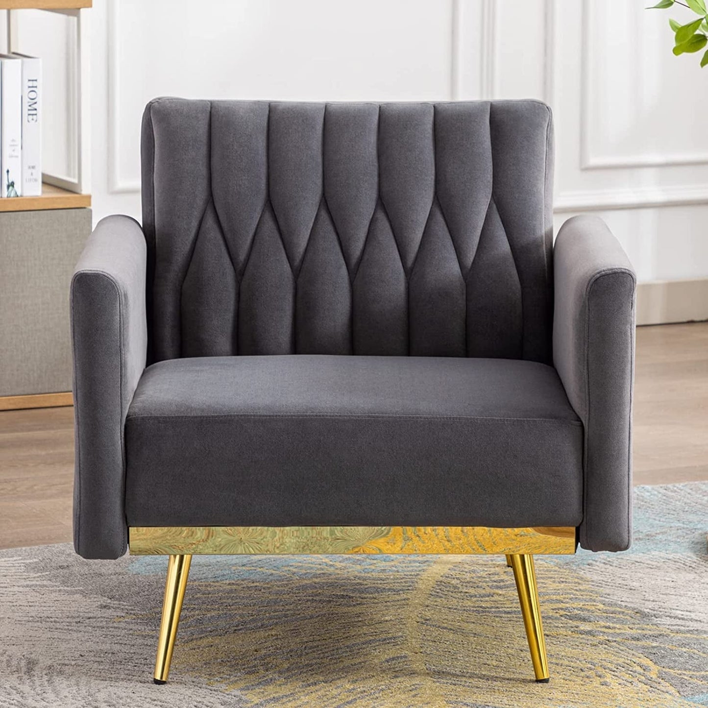 Grey Velvet Accent Chair with Ottoman and Armrests-0