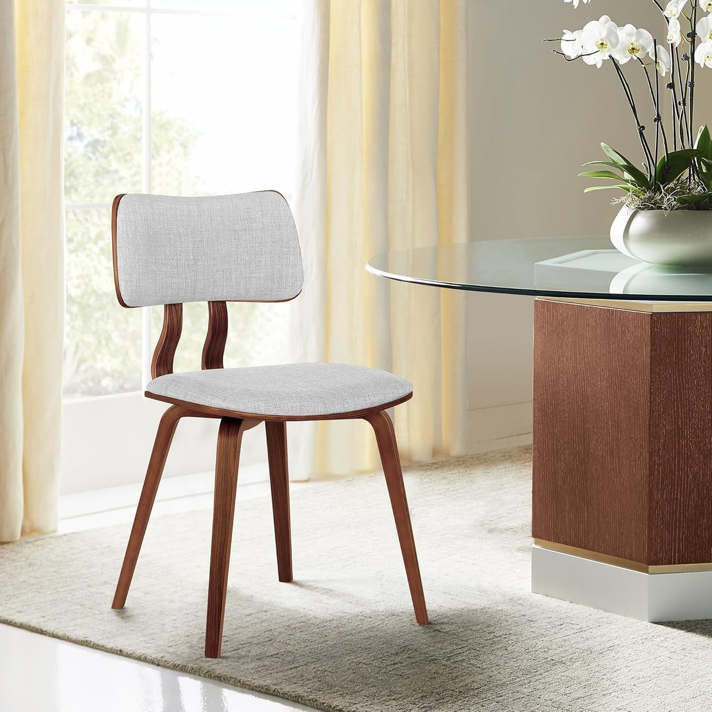 Jaguar Mid Century Modern Dining Accent Chair for Kitchen Table Desk Vanity in Grey Fabric and Walnut Wood Finish-4