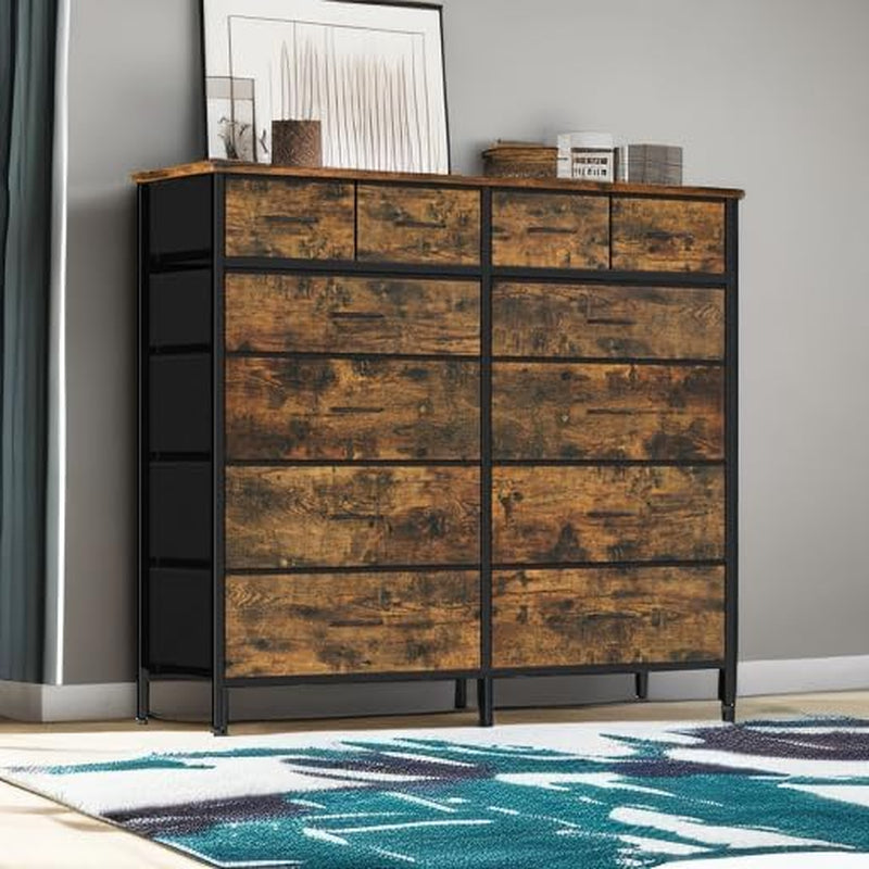 Dresser for Bedroom with 12 Drawers, Tall Fabric Drawer Dresser, Chest of Drawers for Closet, Nursery, Bedside, Living Room, Laundry, Entryway, Hallway(Rustic Brown)-4