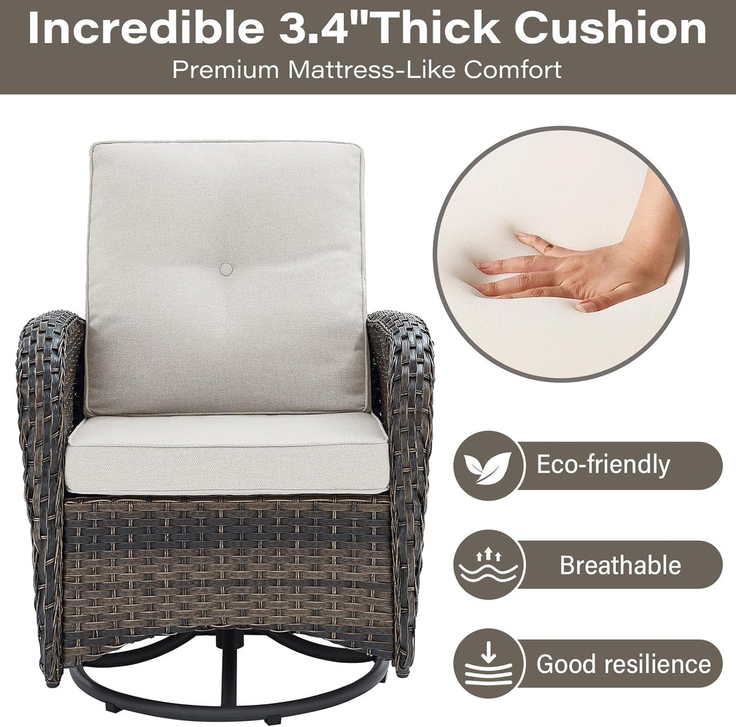 Patio Wicker Chairs Swivel Rocker Outdoor Swivel Rocking Chairs Set of 2 with Rattan Side Table Patio Swivel Glider Chair 3 Piece Patio Furniture Sets for Porch Pool Brown/Beige, (A085-2)-4