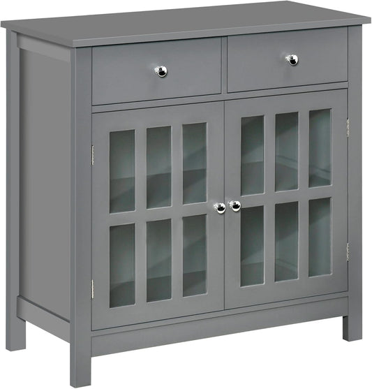 Gray Glass Door Kitchen Cabinet with Drawers-1