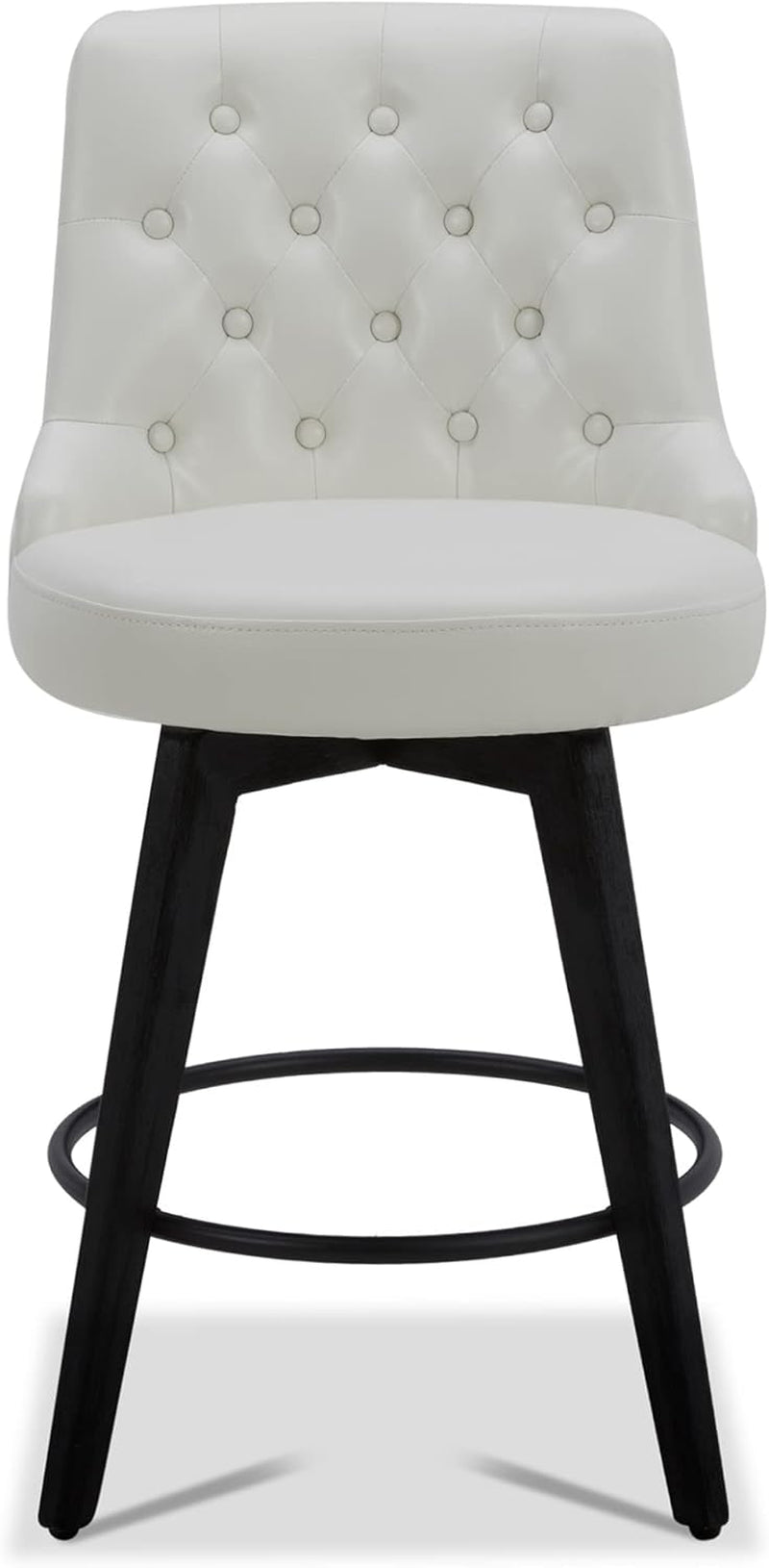 Counter Height Bar Stools, Faux Leather Upholstered Modern Swivel Barstool with Back, Solid Wood Legs, 26" H Seat, White-4