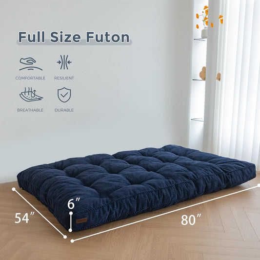 6" Futon Mattress Full Size, Tufted Futons Sofa Couch Bed, Extra Thick Floor Mattress for Adults, Shredded Foam Filling (Frame Not Included), Navy-1