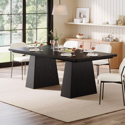 63-Inch Black Dining Table for 4-6, Modern Kitchen Table with Sturdy Tapered Wood Legs, Rectangular Dinner Table with Large Tabletop for Dining Room, Kitchen, Living Room,Black-1
