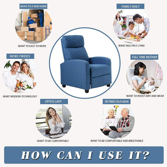 Recliner Chair for Living Room Home Theater Seating Single Reclining Sofa Lounge with Padded Seat Backrest (Blue)-1