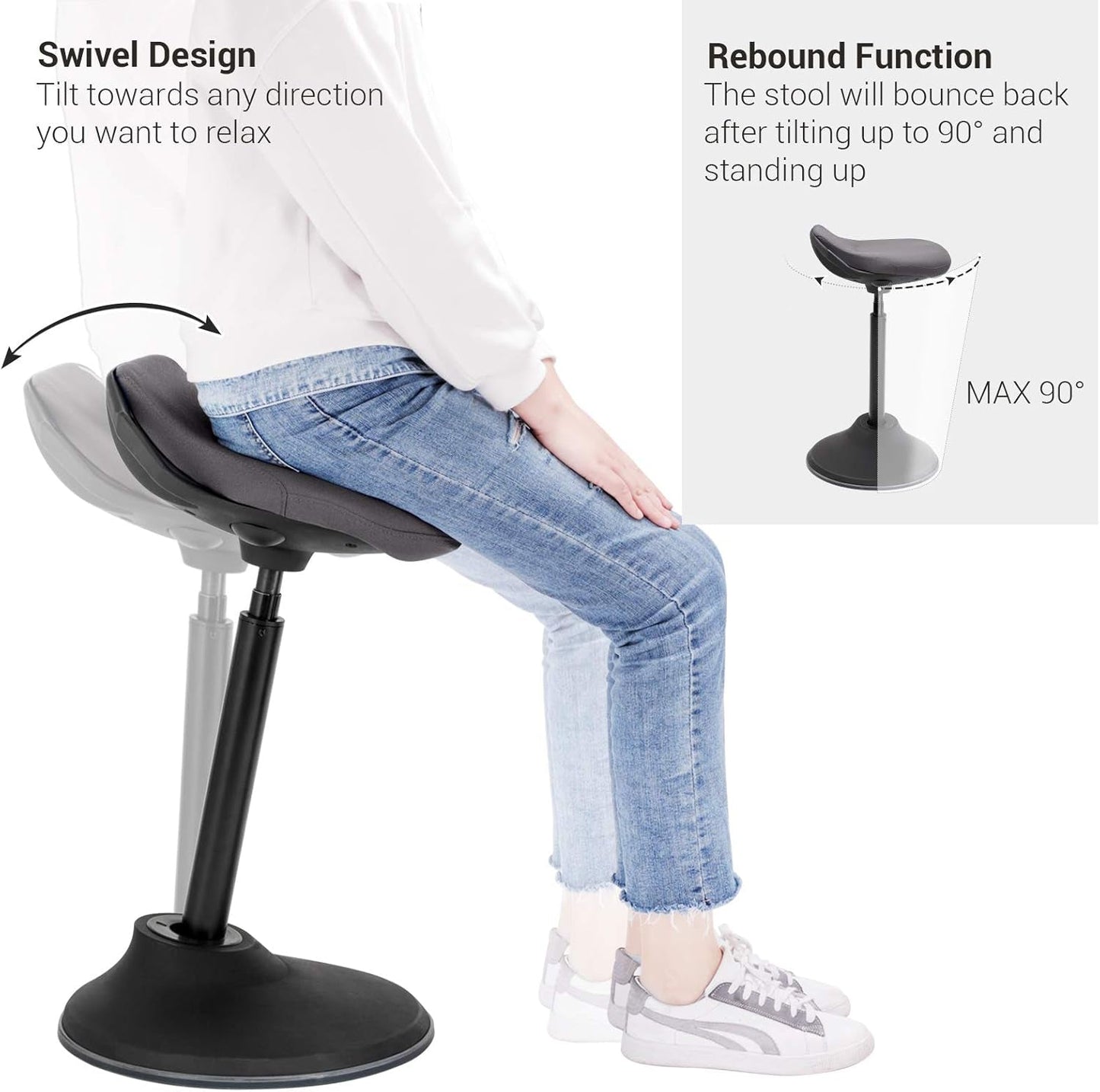Standing Desk Chair, Adjustable Ergonomic Standing Stool, 23.6-33.3 Inches, Swivel Sitting Balance Chair, Fabric Upholstery, Anti-Slip Bottom Pad, Slate Gray UOSC02GY-3