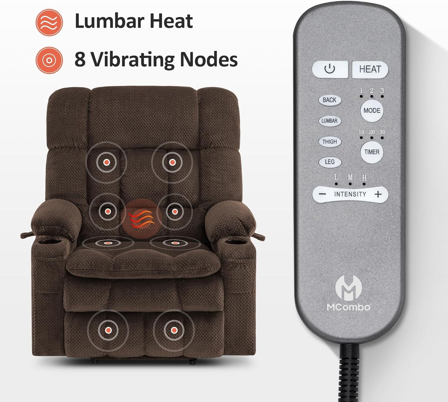 Large Dual Motor Power Lift Recliner Chair Sofa with Massage and Heat for Big Elderly People, Infinite Position, USB Ports, Fabric R7891 (Large-Wide, Coffee)-4