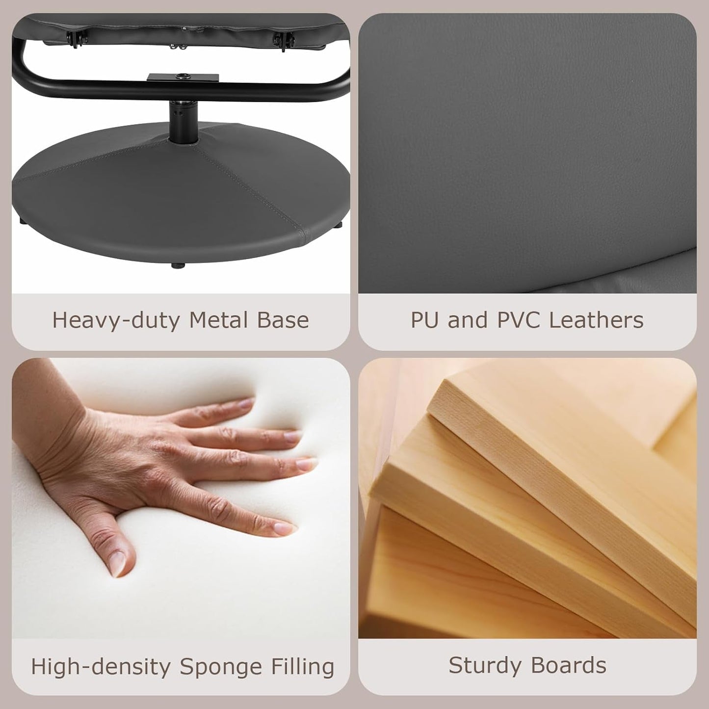 Recliner Chair with Ottoman, 360° Swivel Faux Leather Reclining Chair W/Adjustable Backrest, Footrest, Sturdy Metal Base, Upholstered Armchair for Living Room Bedroom Study, Office, Grey-4