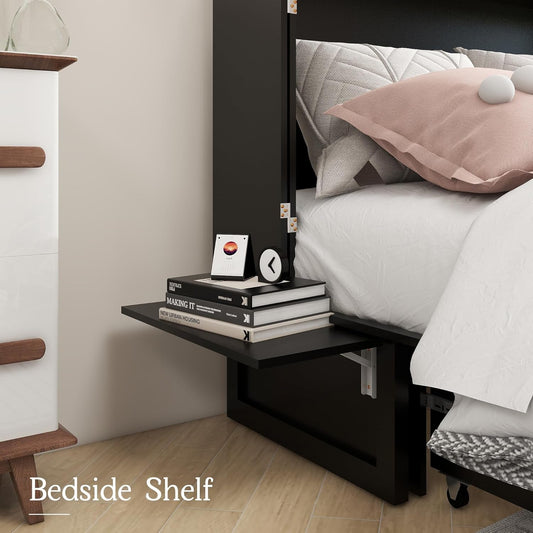 Queen Murphy Bed Cabinet with Charging Station and Drawers-1