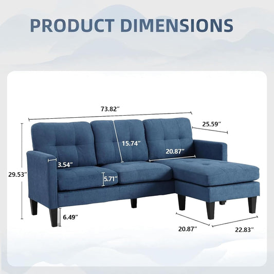 Small L Shaped Couch - Sectional Sofa Convertible Sofa Small Sectional Couch with Reversible Chaise, L Shape Sectional Sleeper Sofa for Apartment Living Room, Blue-1