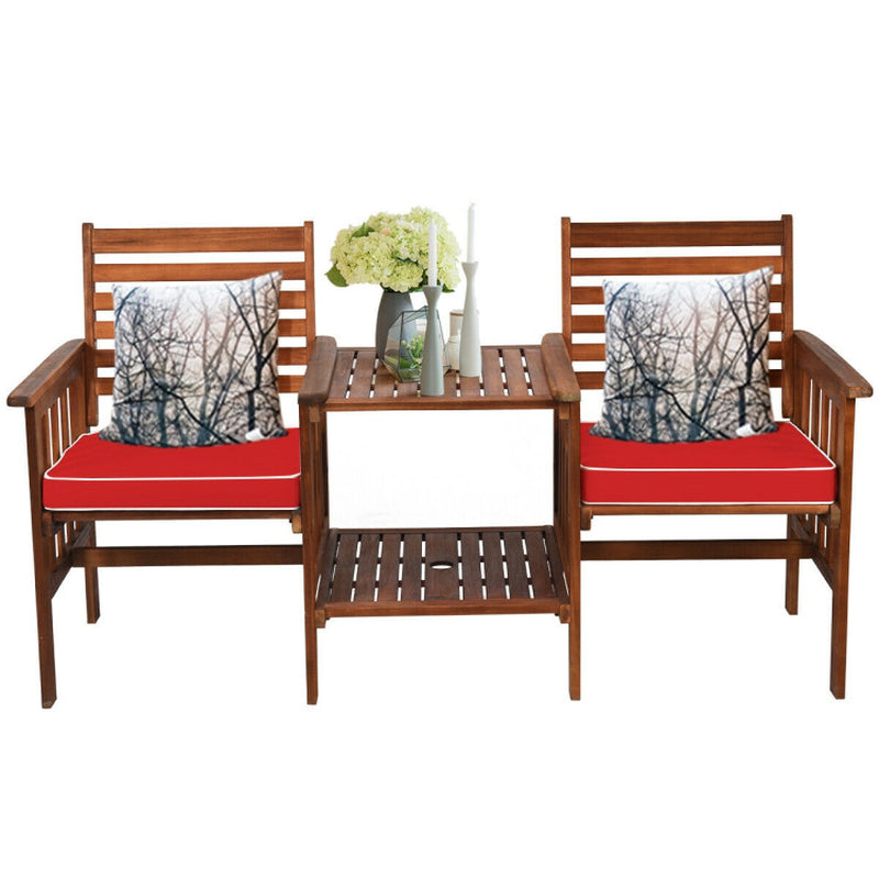 3 Pieces Outdoor Patio Table Chairs Set Acacia Wood Loveseat-4