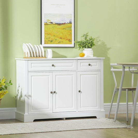 Sideboard Buffet Cabinet, Modern Kitchen Cabinet with 2 Drawers and Adjustable Shelves, Coffee Bar Cabinet, White-1
