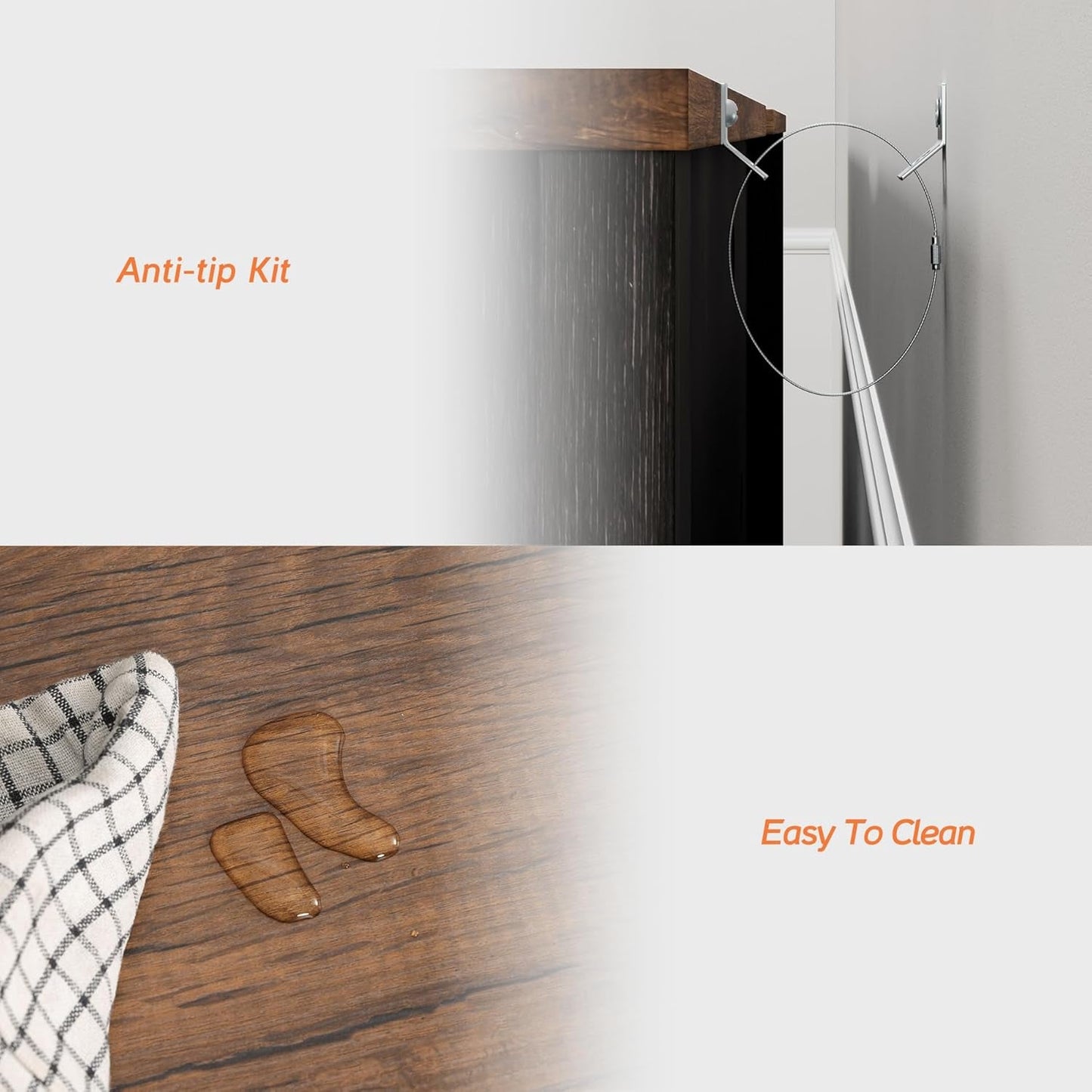 2 in 1 TV Stand Set for 100 Inch TV, Farmhouse Entertainment Center with 4 Mesh Door and Open Storage Shelves, Wood Media TV Console Table for Dining and Bedroom,Dark Walnut and Black-4