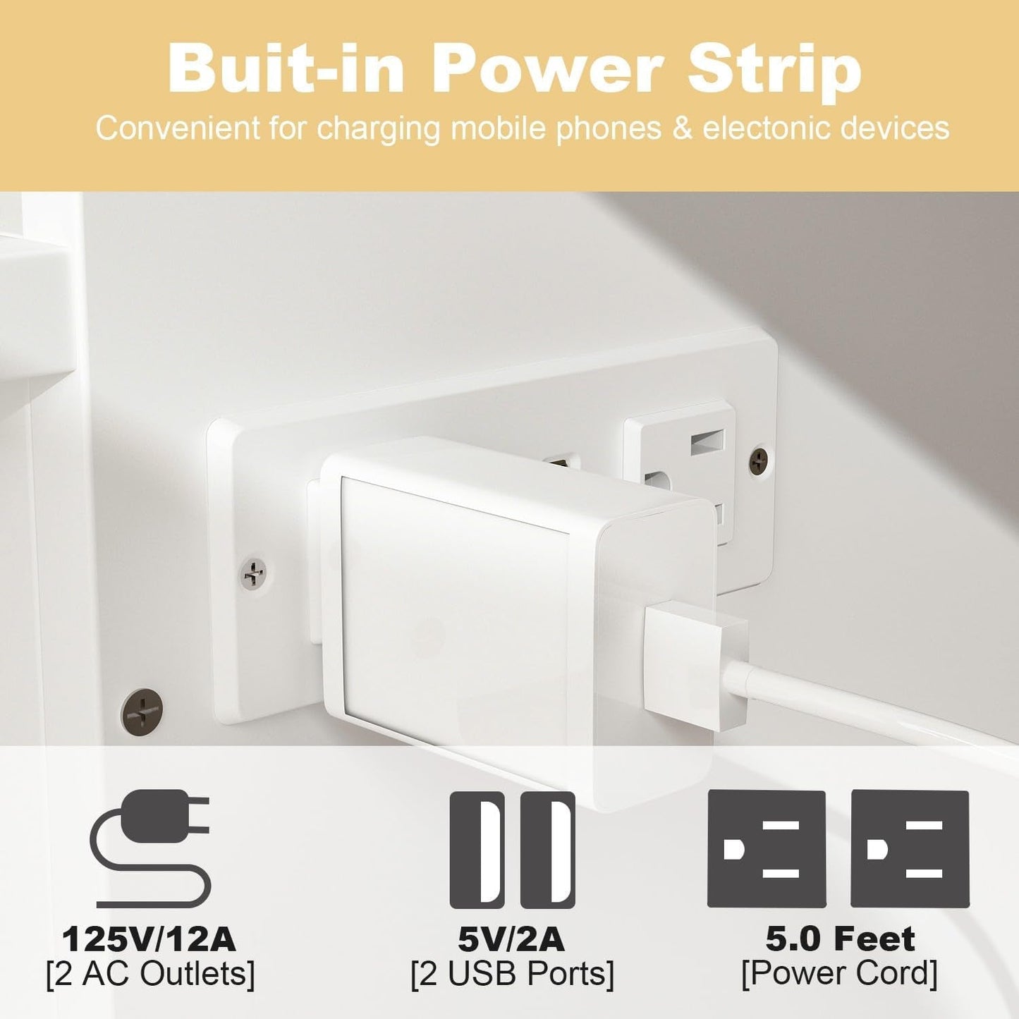 White Twin Murphy Bed Chest Charging Drawer-4