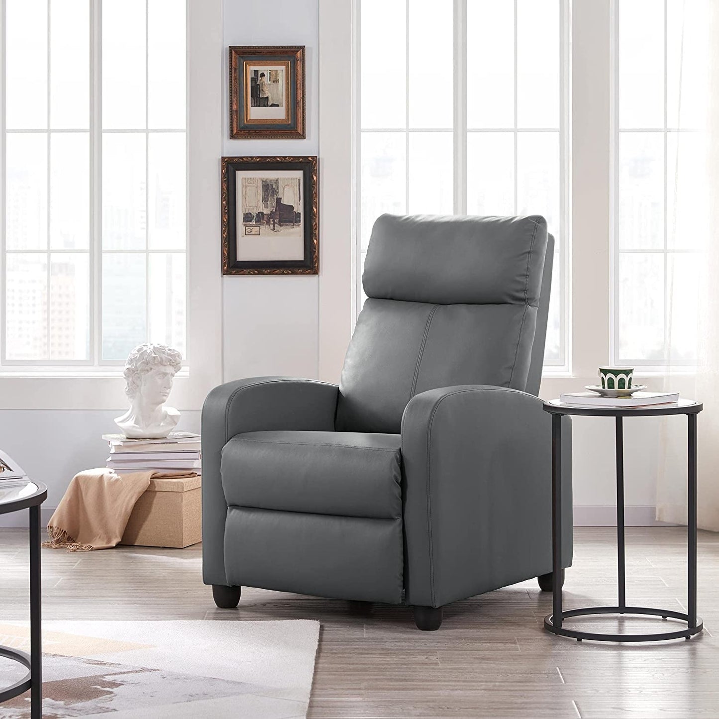 Padded Seat Recliner Chair Set of 2, Grey-0