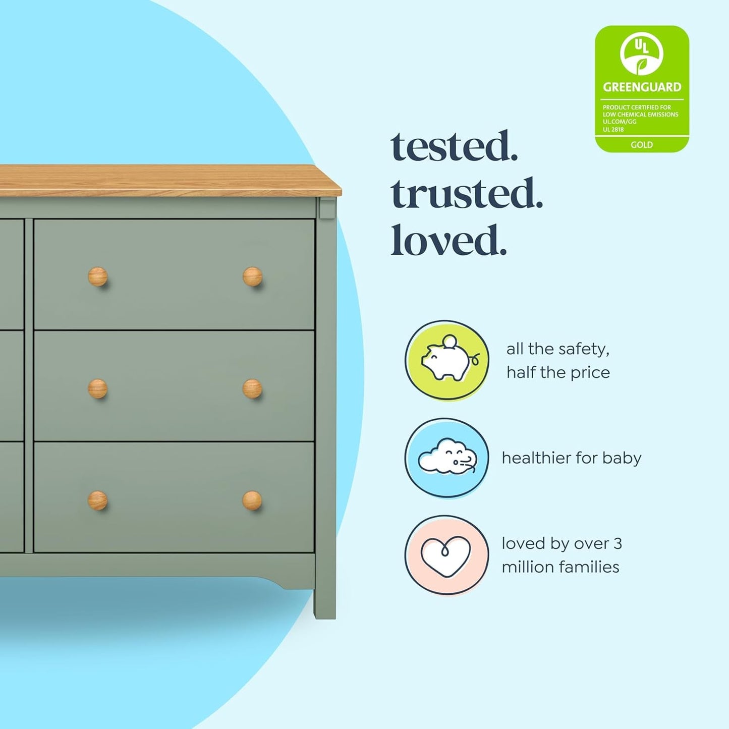 Shea 6-Drawer Dresser in Light Sage and Honey, GREENGUARD Gold Certified-3