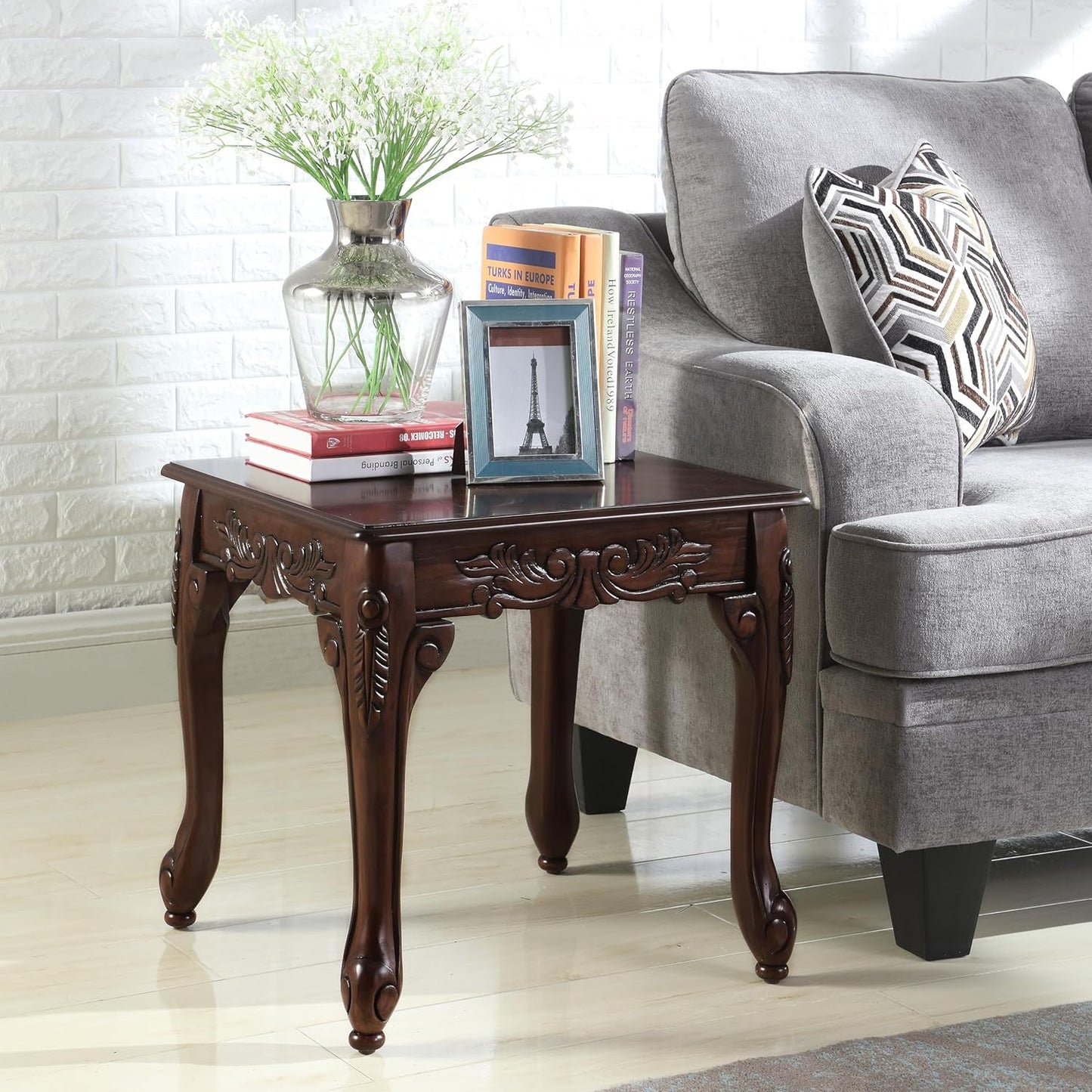 Hernen Carved Wood Frame 5-Piece Living Room Set, Beige Wheat-4