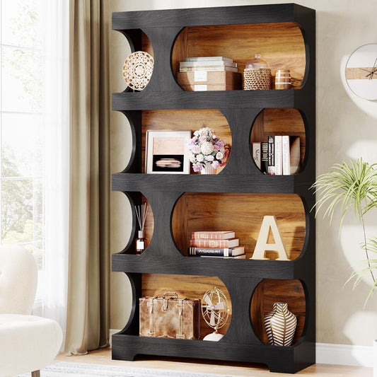 Black 4 Tier S-Shape Bookshelf Tall Modern-1