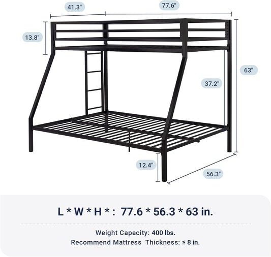 Metal Bunk Bed Twin over Full Size for Junior & Adults with Ladder and Heavy Duty Guardrail, Small Space Saving Design for Bedroom Kid Room and Dorm, Black-1