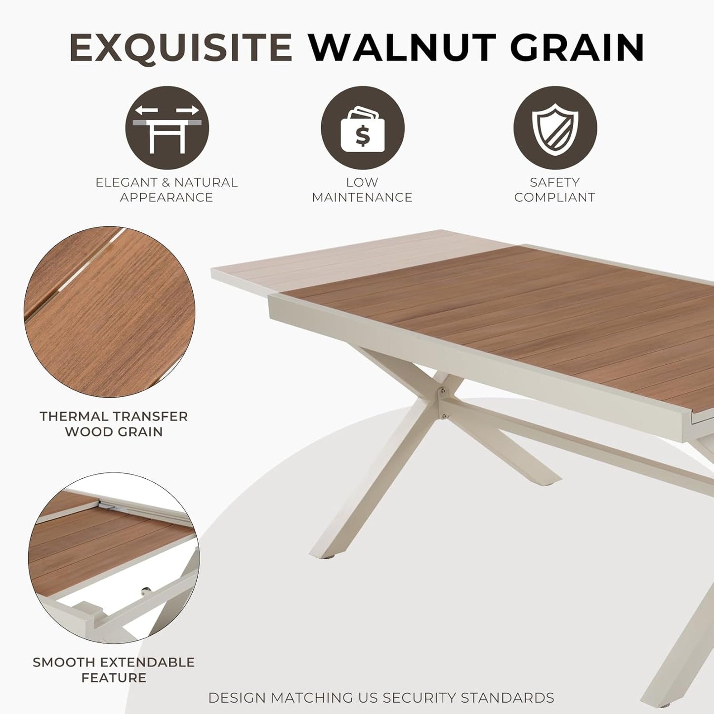 11-Piece Outdoor Dining Set, 10 Extra-Wide Folding Chairs & 1 Rectangle Expandable Table for 6-8 Person, Sling Mesh Patio Chairs with Wood Grain Table for Yard, Poolside, Deck, Apricot-4