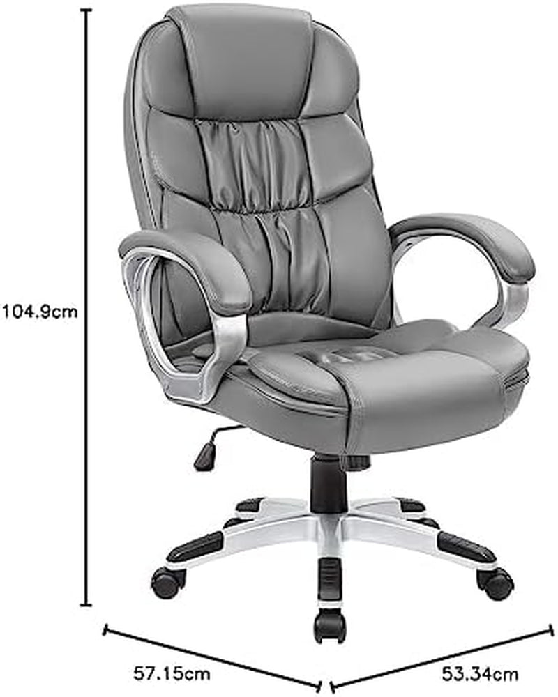 Office Chair High Back Computer Chair Desk Chair, PU Leather Adjustable Height Modern Executive Swivel Task Chair with Padded Armrests and Lumbar Support (Gray)-1