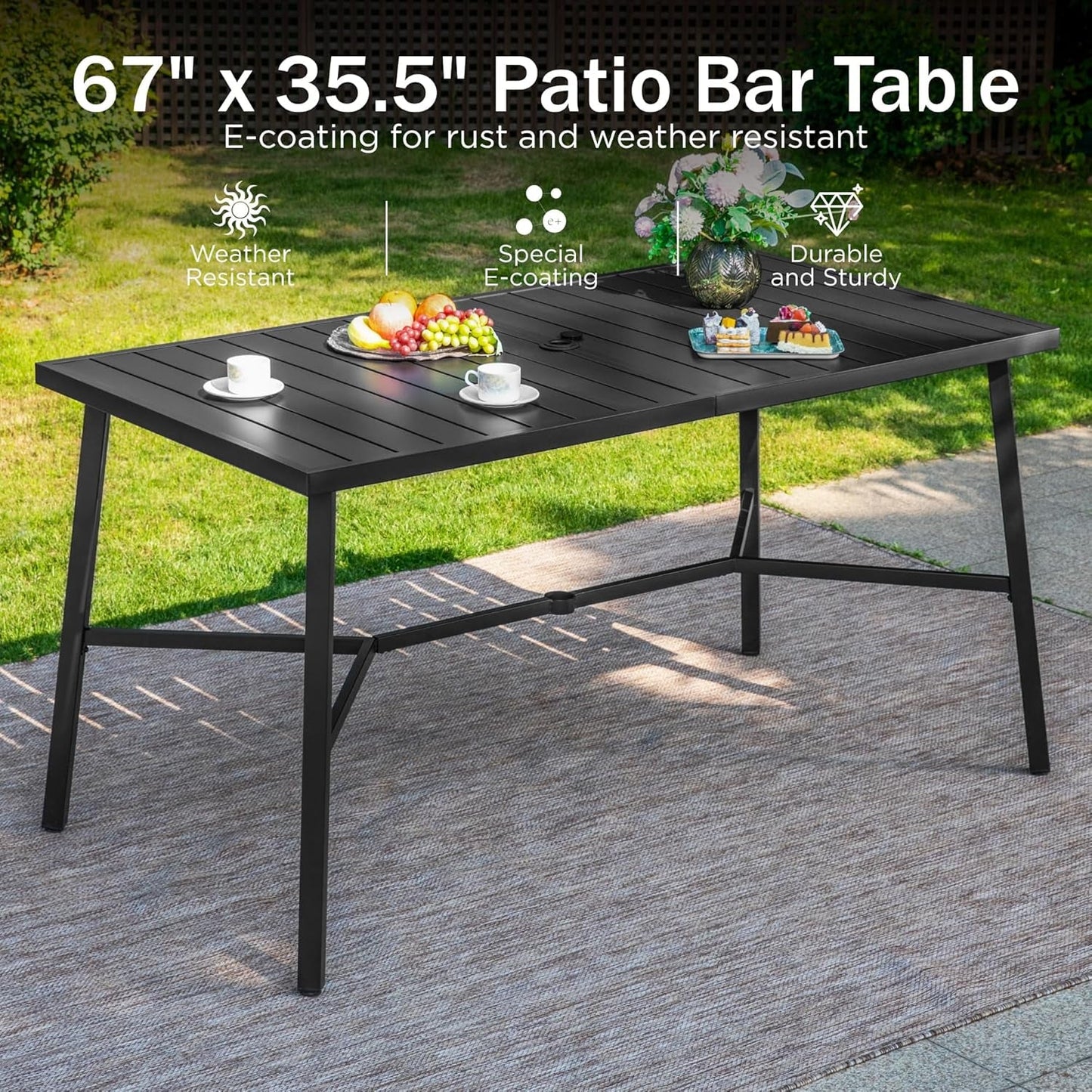7PCS Patio Bar Set, Outdoor Swivel Bar Chairs with Rattan Backrest & Cushion,Large Patio Bar Table for 6,Patio High Furniture for Garden,Lawn-4