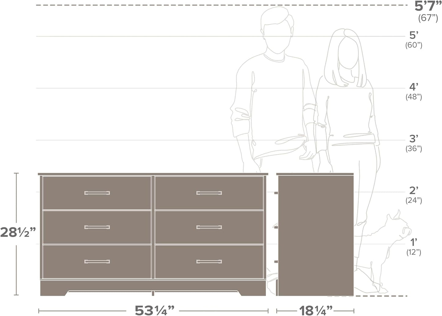 Rustic Ridge Farmhouse 6-Drawer Double Dresser, White & Oak Dresser for Bedroom, Chest of Drawers with 6 Storage Drawers, 53.25” Wide X 18.25” Deep X 28.5” Tall, White & Oak-3