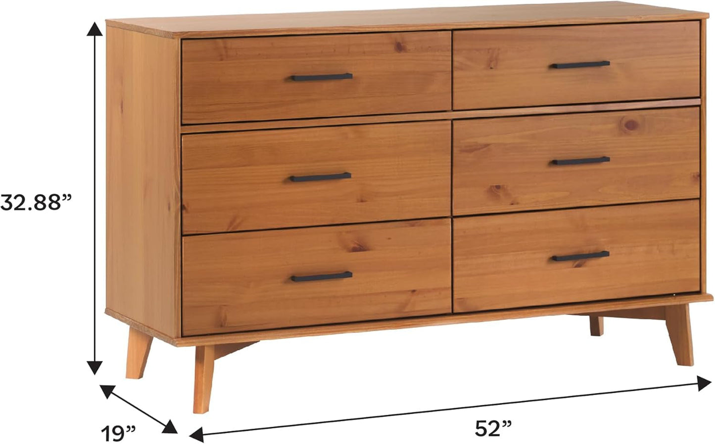 Walker Edision Modern Solid Pine Wood 6-Drawer Dresser with Metal Handles and Generous Storage Space, Caramel Finish-2