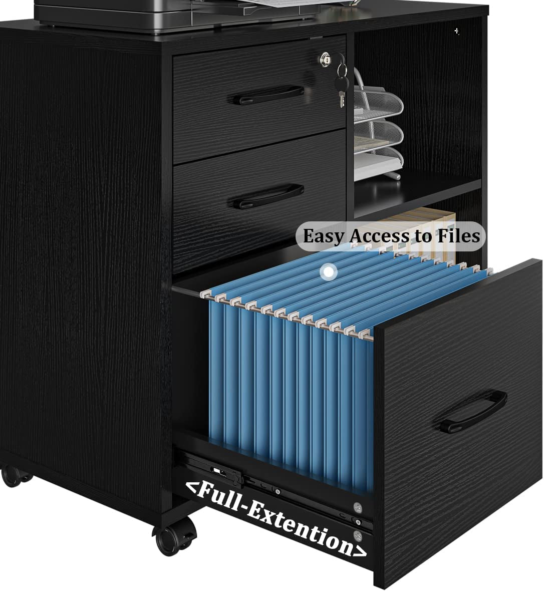 Mobile File Cabinet with Open Storage Shelf-4