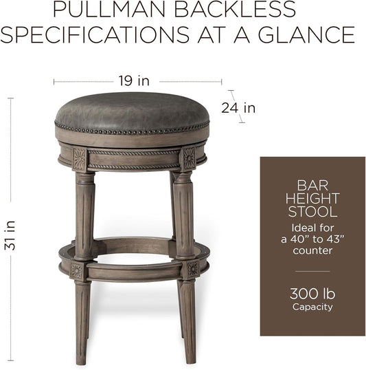 Pullman 31 Inch Tall Bar Height Upholstered Backless Barstool in Reclaimed Oak Finish with Ronan Stone Vegan Leather Cushion Seat, Set of 2-1