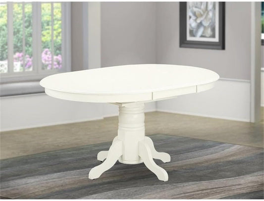 AVT-LWH-TP Avon Dining Room Table - an Oval Kitchen Table Top with Butterfly Leaf & Pedestal Base, 42X60 Inch, Linen White-1